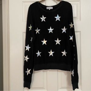 Wildfox black long sleeve sweater with silver foil stars